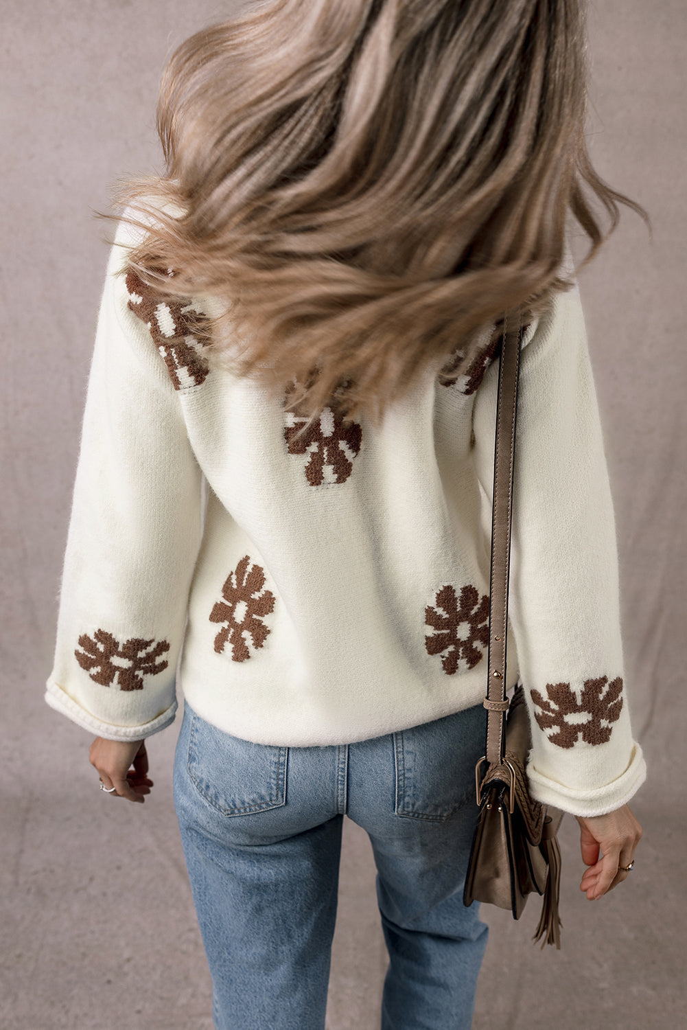White Colorblock Floral Sweater