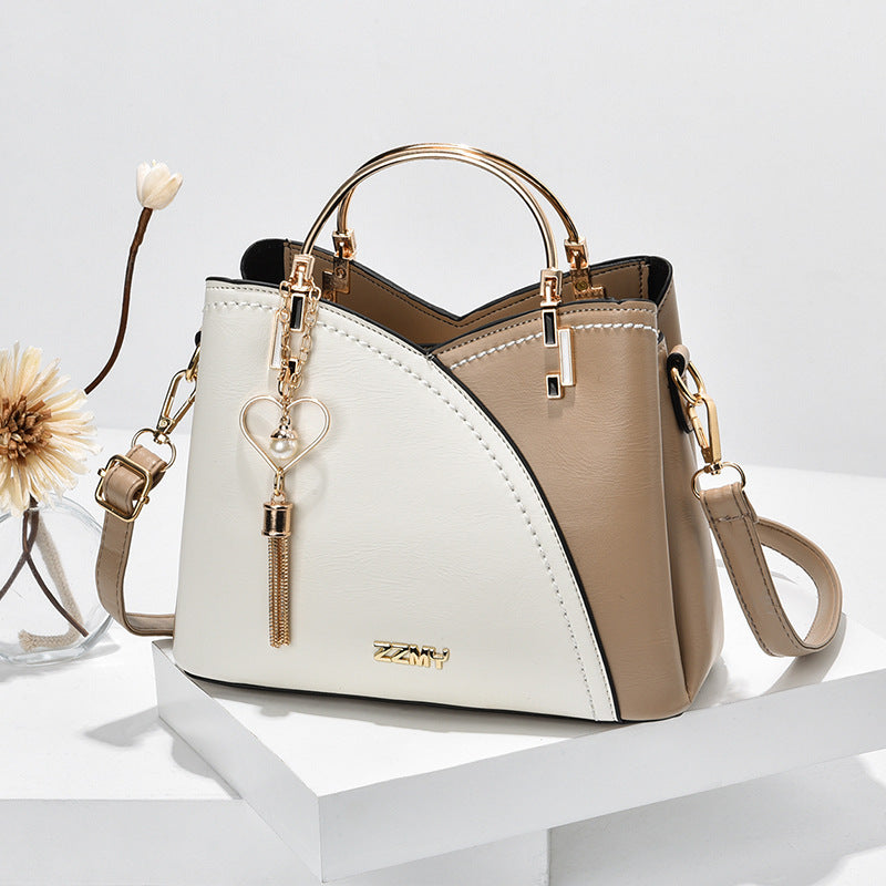 Beige White Color Block Purse