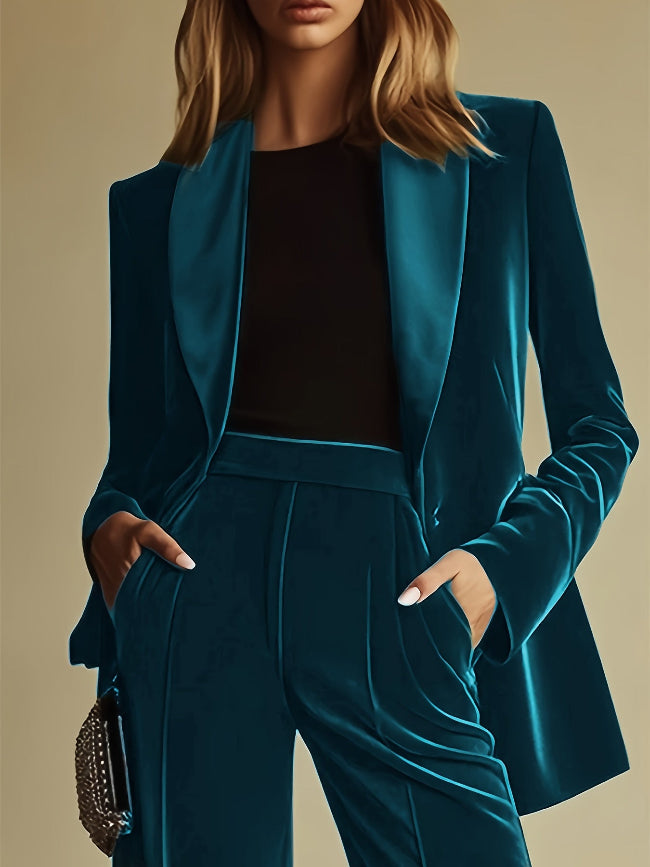 Elegant Velvet Flair Leg Pants Suit
