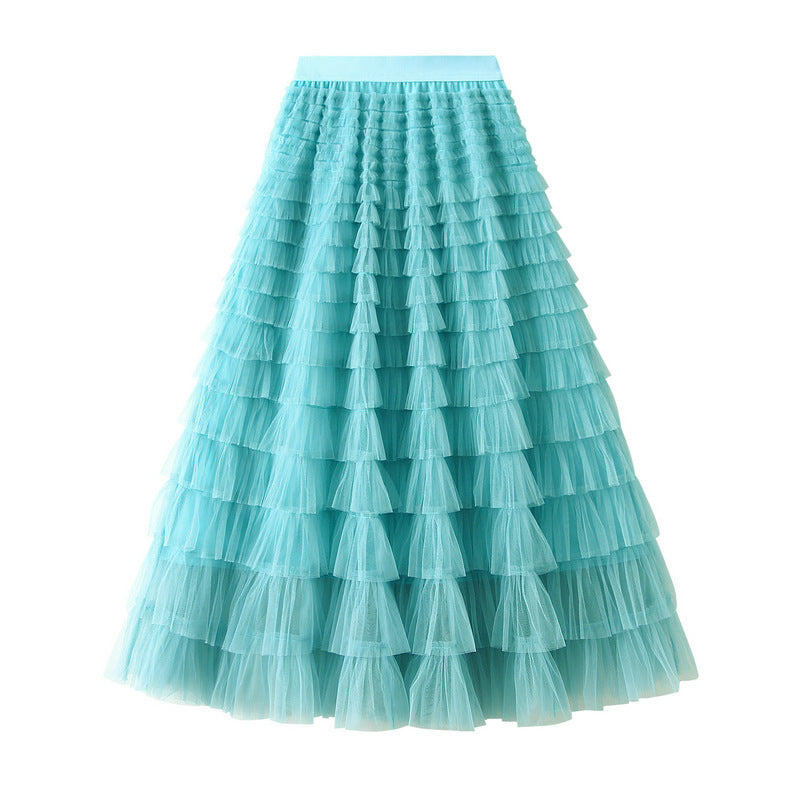 Mesh Ruffle Midi Skirt