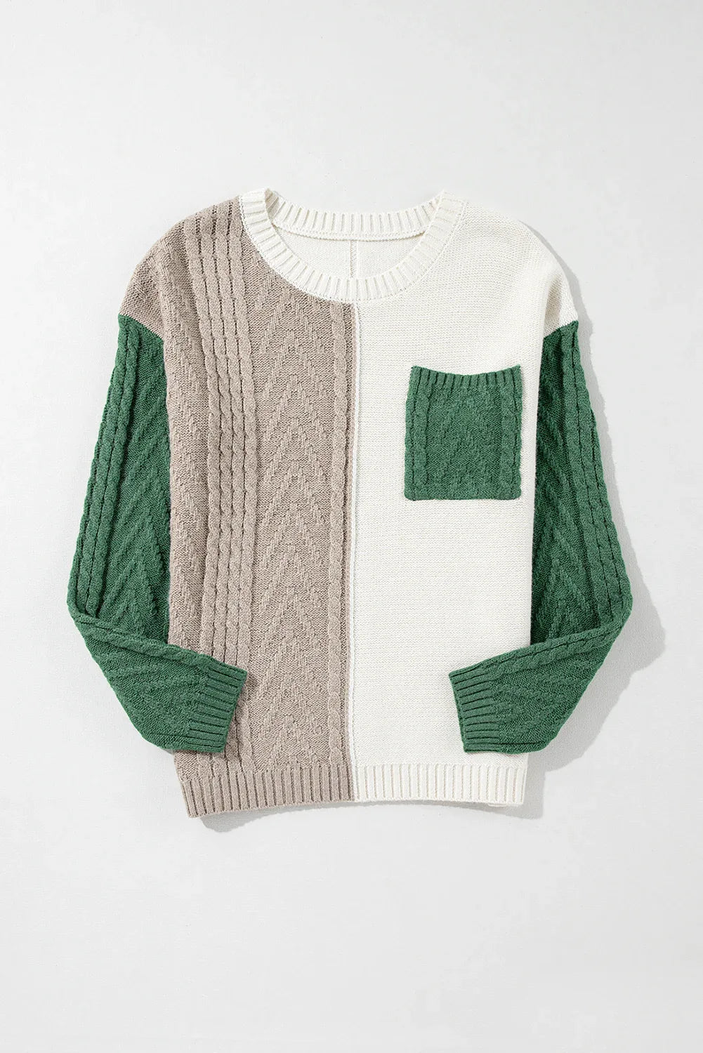 Vineyard Green Colorblock Patched Pocket Drop Shoulder Sweater Bazaare Mart Sweaters & Cardigans/Sweaters
