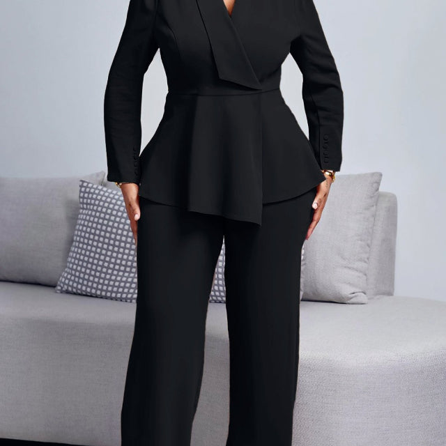 Solid Color Wide-leg Pants Suit