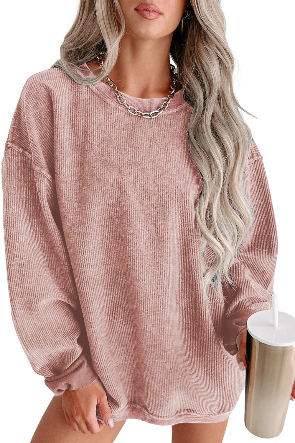 Plain Corded Crew Neck Sweatshirt