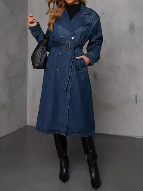 Button Up Long Sleeve Longline Denim Jacket Trendsi Longline Denim Coat