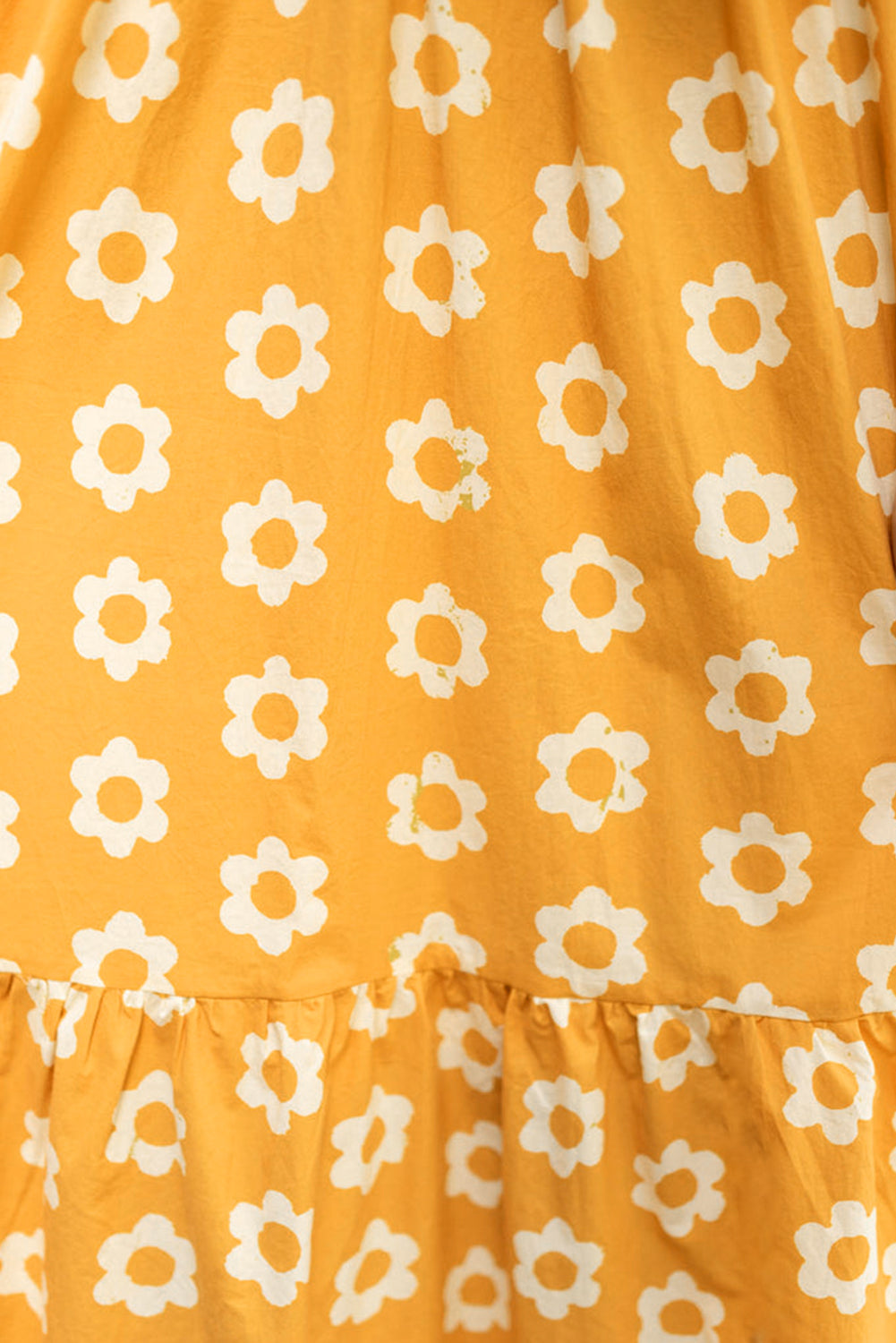 Yellow Flower 3/4 Sleeve Buttons Collared Maxi Dress