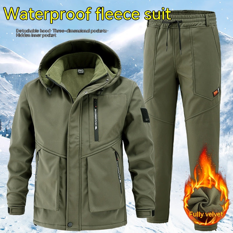 Men's Green Thick Fleece Lined Work Jacket and Pants