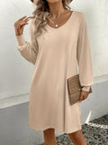 V-Neck Raglan Sleeve Knee Length Dress Tan Trendsi V-Neck Raglan Sleeve Knee Length Dress