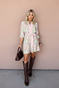 Pink Pastel Patchwork Mini Dress – Half Button Belted Color Block Dress Pink 100%Polyester Dear-Lover Dropshipping Dresses/Floral Dresses