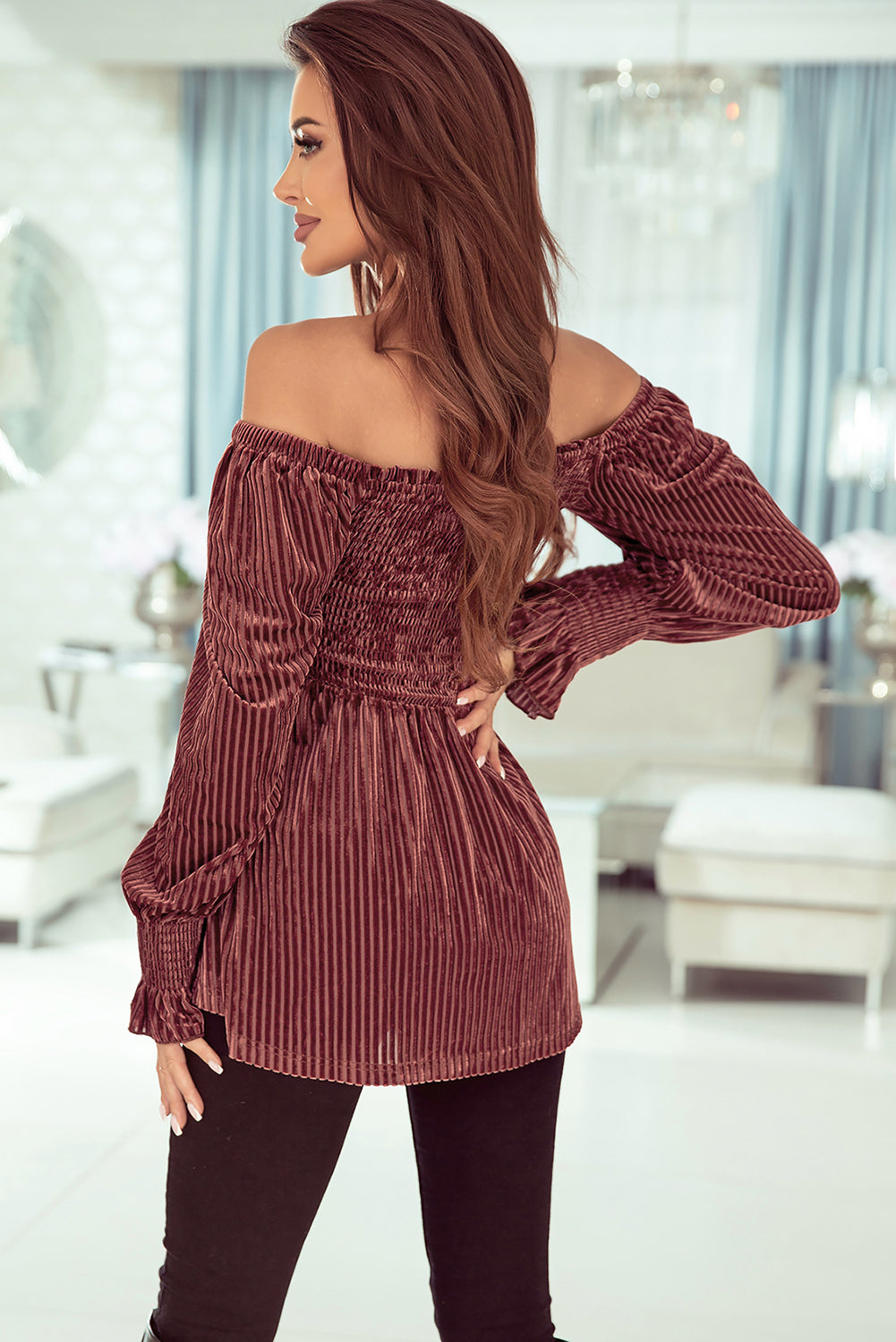 Pink Velvet Long Sleeve Peasant Top