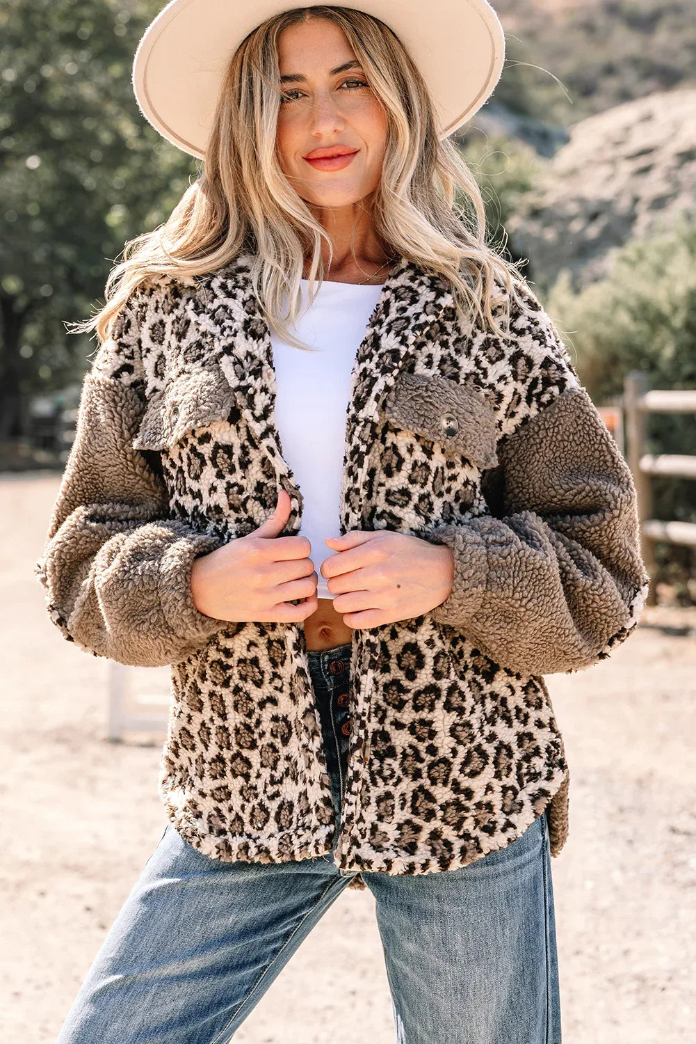 Brown Sherpa Leopard Print Jacket Bazarre Mart Outerwear/Jackets