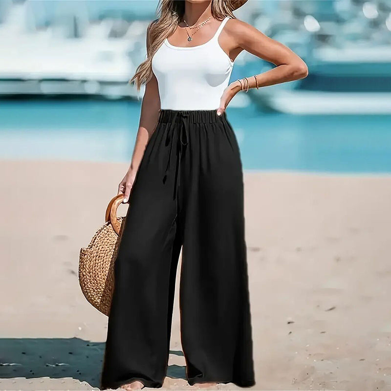 Plus Size High Waist Drawstring Wide Leg Pants