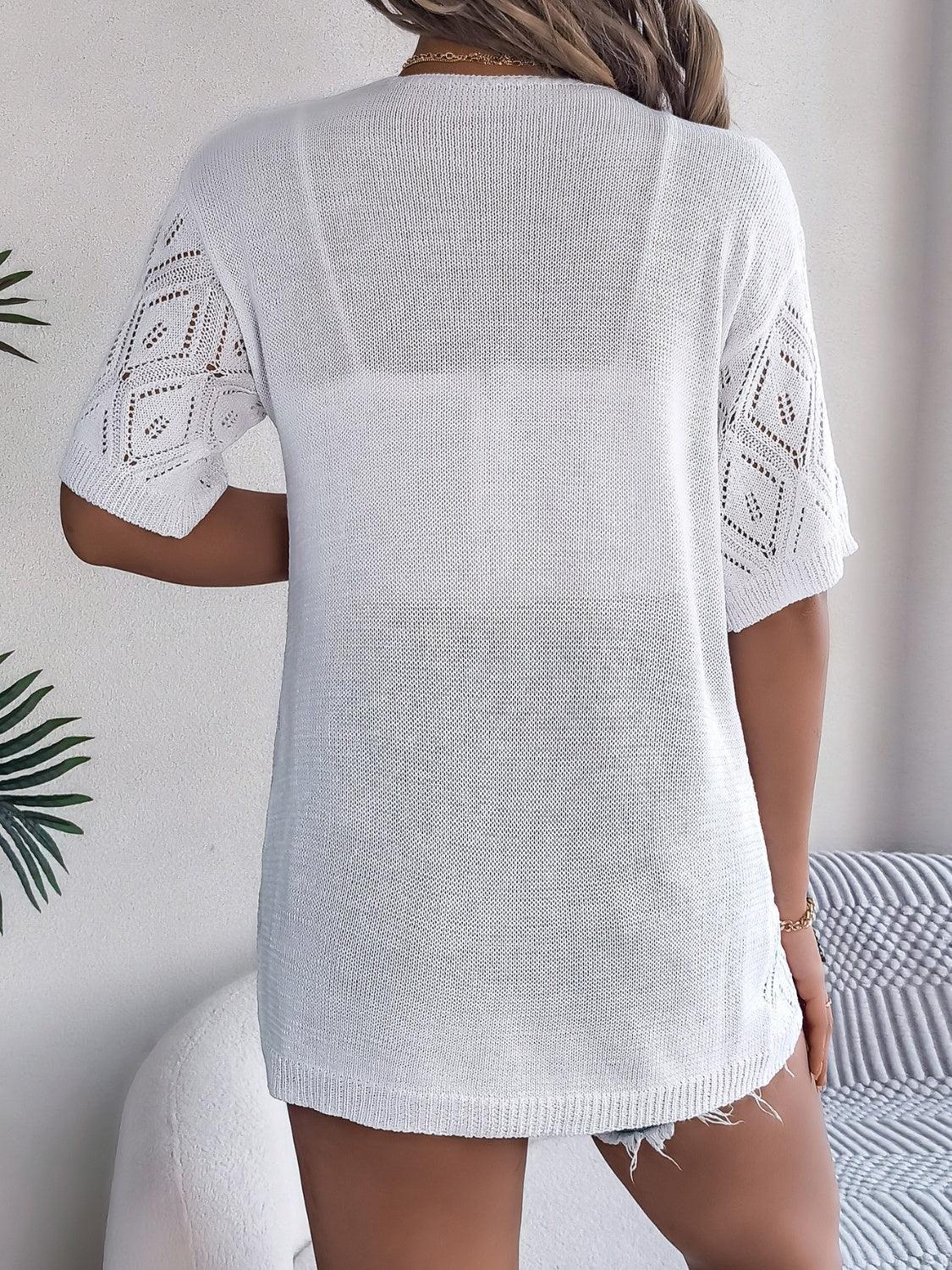 Openwork Open Front Half Sleeve Cardigan Trendsi Openwork Open Front Half Sleeve Cardigan