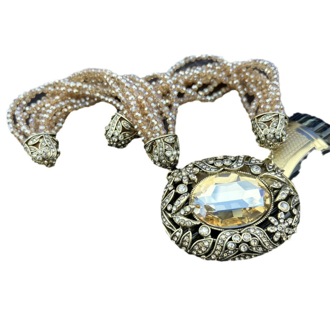 Vintage Giant Rhinestone Inlaid Multi Strand Pearl Necklace