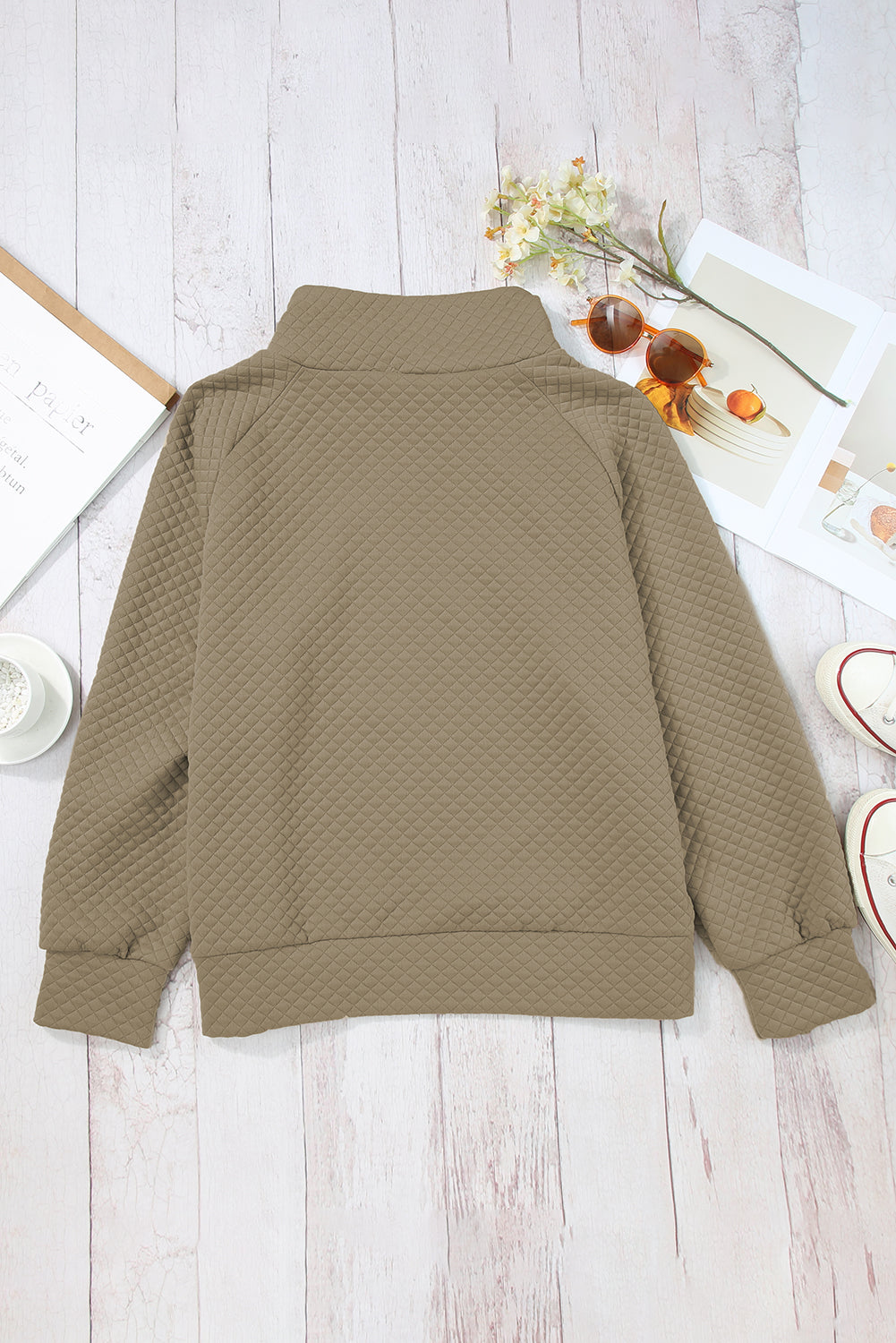 Solid Half Zipper Quilted Pullover Sweatshirt
