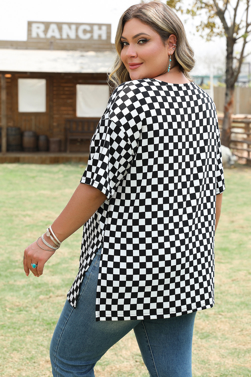 B&W Checkered Plus Size T Shirt
