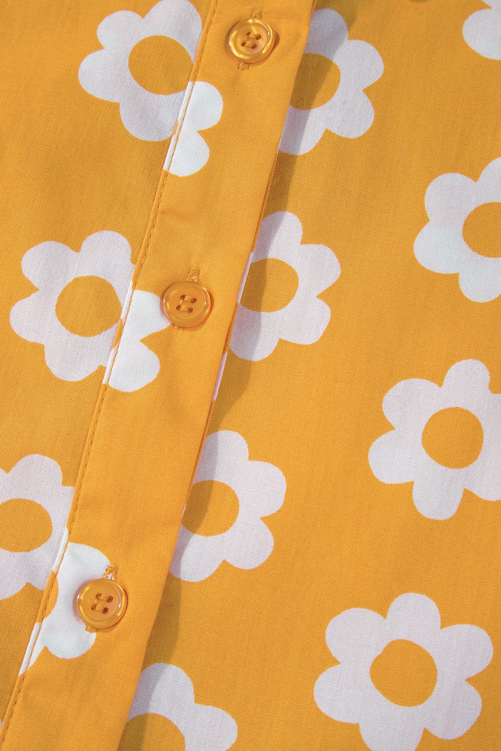 Yellow Flower 3/4 Sleeve Buttons Collared Maxi Dress