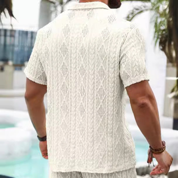 Men’s Lace Hollow Out Shirt – Sheer Short Sleeve Summer Cardigan | Loose Fit Breathable Fashion Shirt CJ Dropshipping Short Sleeve Shirt