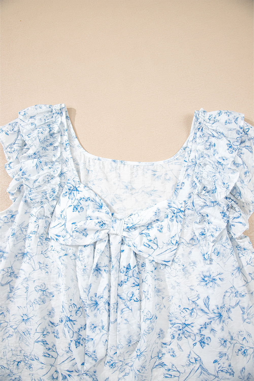 Floral Ruffle Short Sleeve Bow Back Blouse Shewin Blouses
