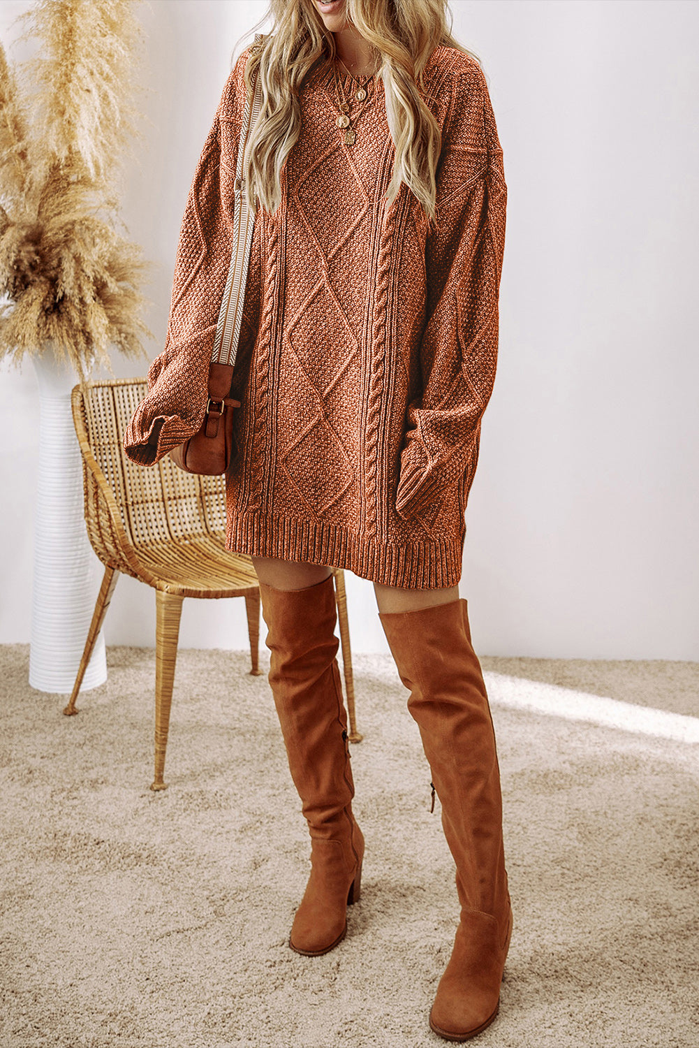 Coffee Loose Fit Sweater Dress