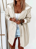 Drawstring Long Sleeve Hooded Trench Coat Dust Storm Bazaare Mart Drawstring Long Sleeve Hooded Trench Coat