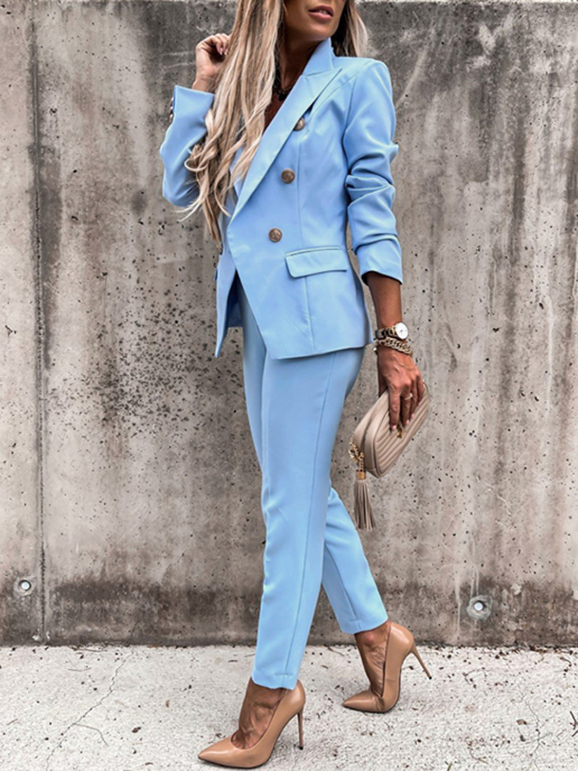 Double Breasted Lapel Collar Pants Suit