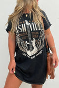 Nashville Short Sleeve Tee Dress Black Bazaare Mart Graphic Round Neck Short Sleeve Tee Dress