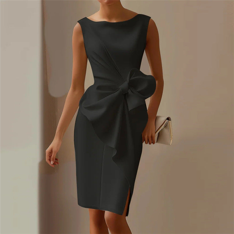 Elegant Slim Sleeveless Big Bow Dresses CJ Dropshipping Sleeveless Pencil Dress