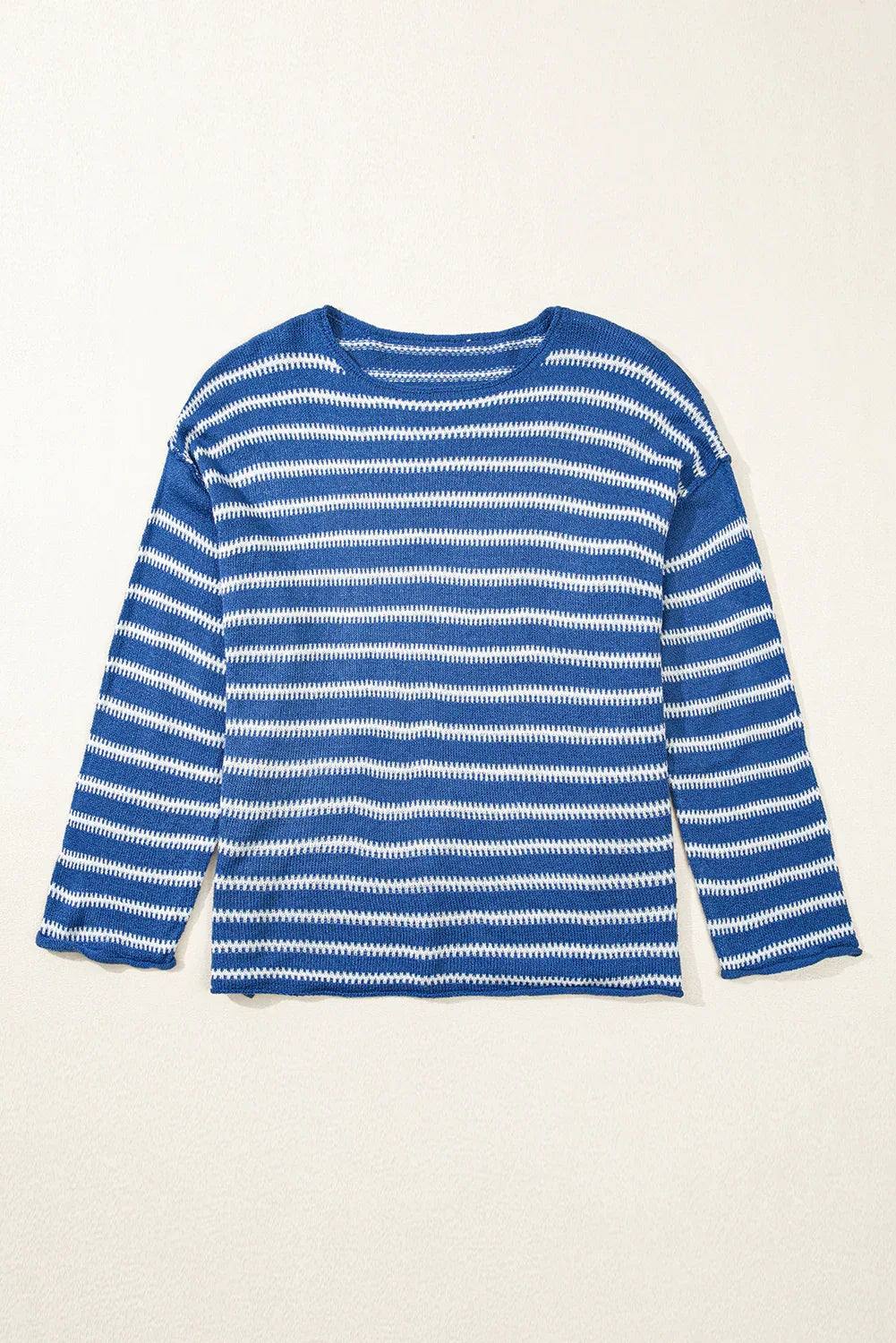 Blue Stripe Drop Shoulder Sweater Bazaare Mart Plus Size/Plus Size Sweaters & Cardigans
