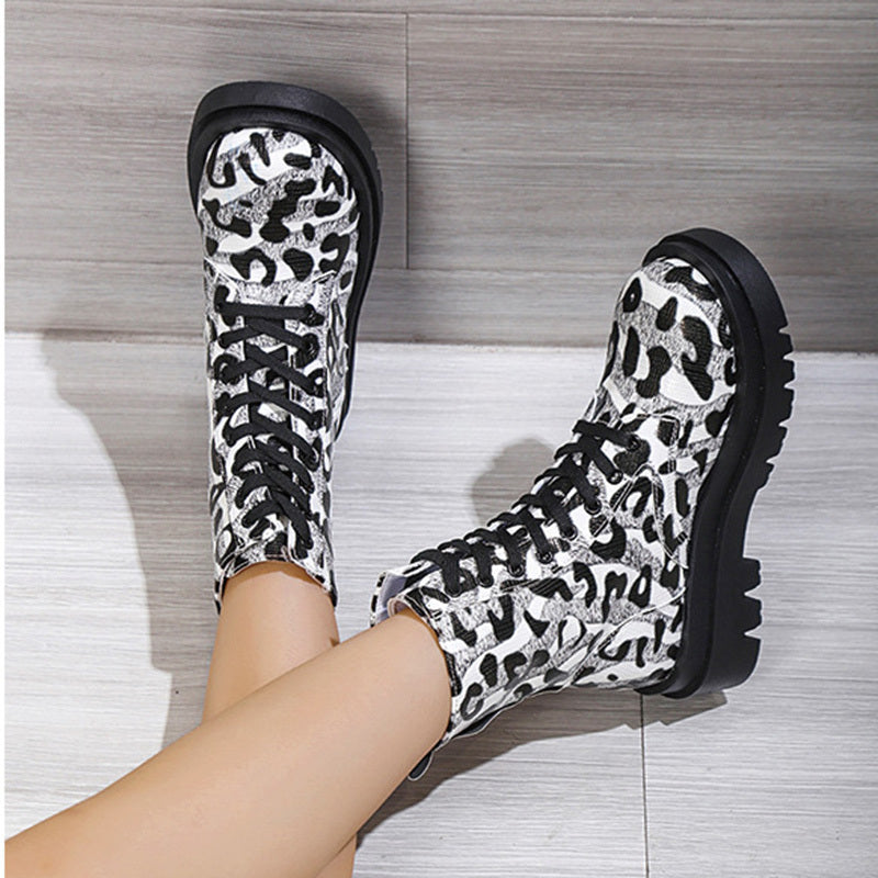 Black & White Leopard Print Platform Boots