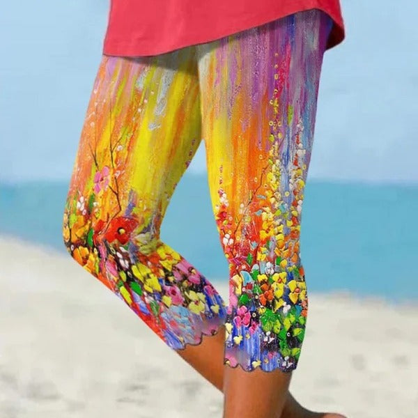 Oil Painting Graffiti Print Capri Leggings CJ Dropshipping Colorful Capri Leggings