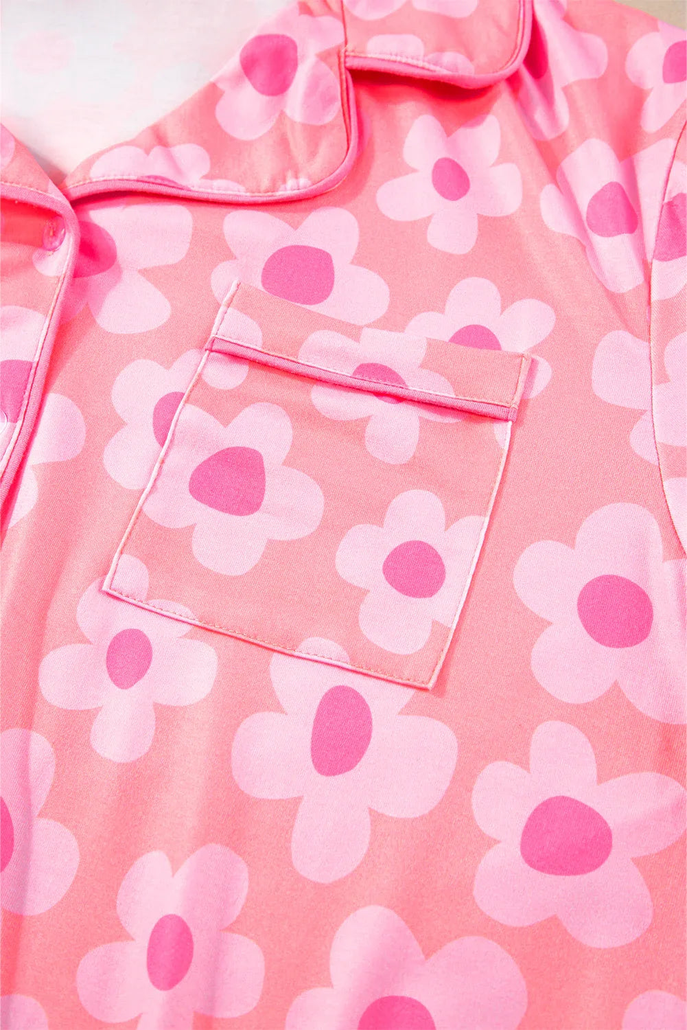 Pink Flower Print Short Sleeve Shirt Pajamas Set Bazaare Mart Loungewear & Sleepwear/Sleepwear