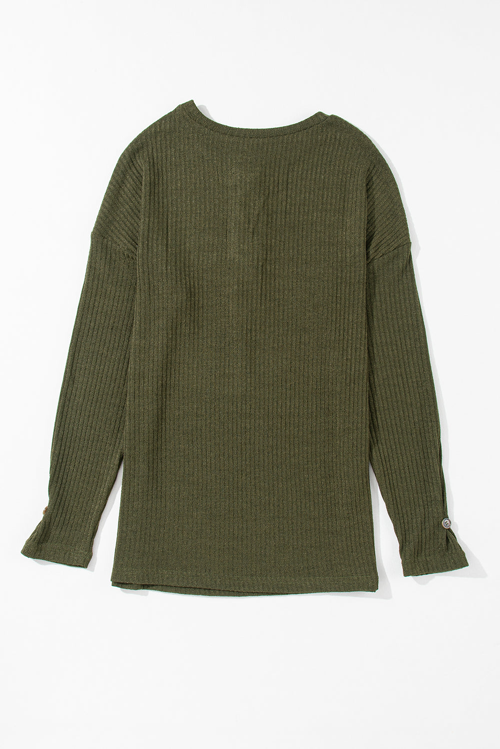 Army Green Rib Textured Henley Knit Top