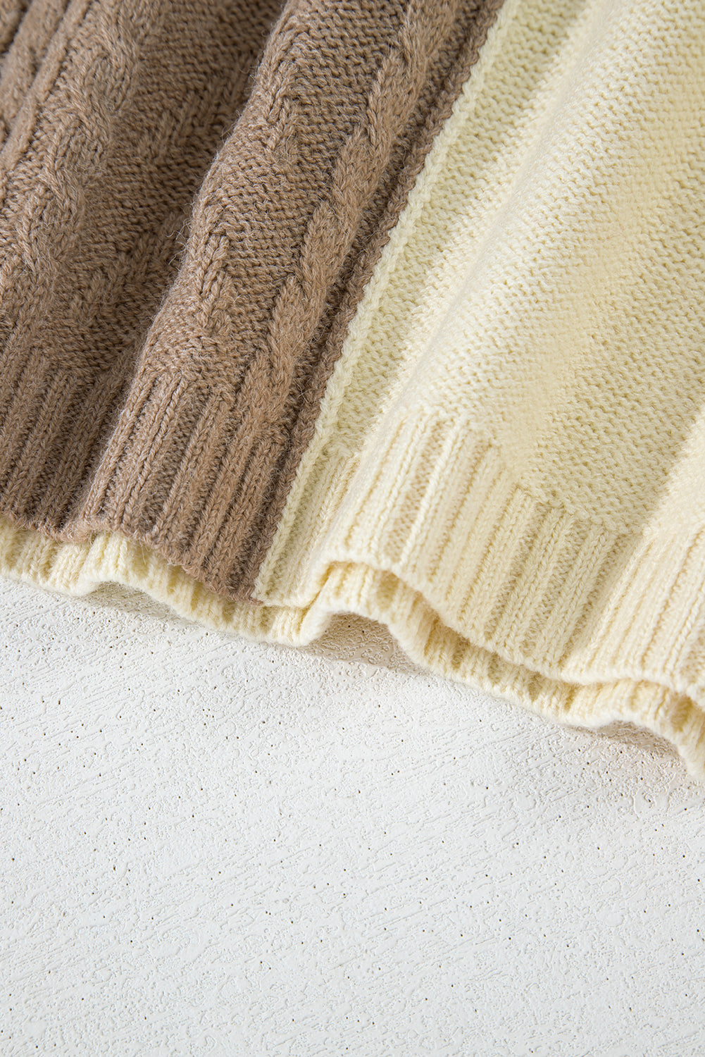 Green Color Block Drop Shoulder Cable Knit Sweater