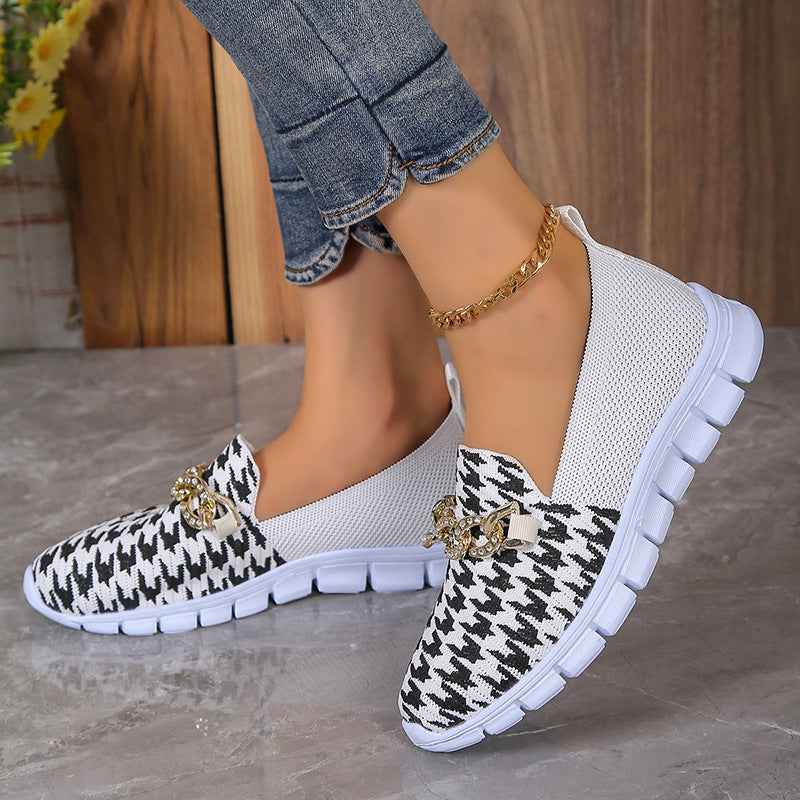 Houndstooth Chain Mesh Breathable Loafers