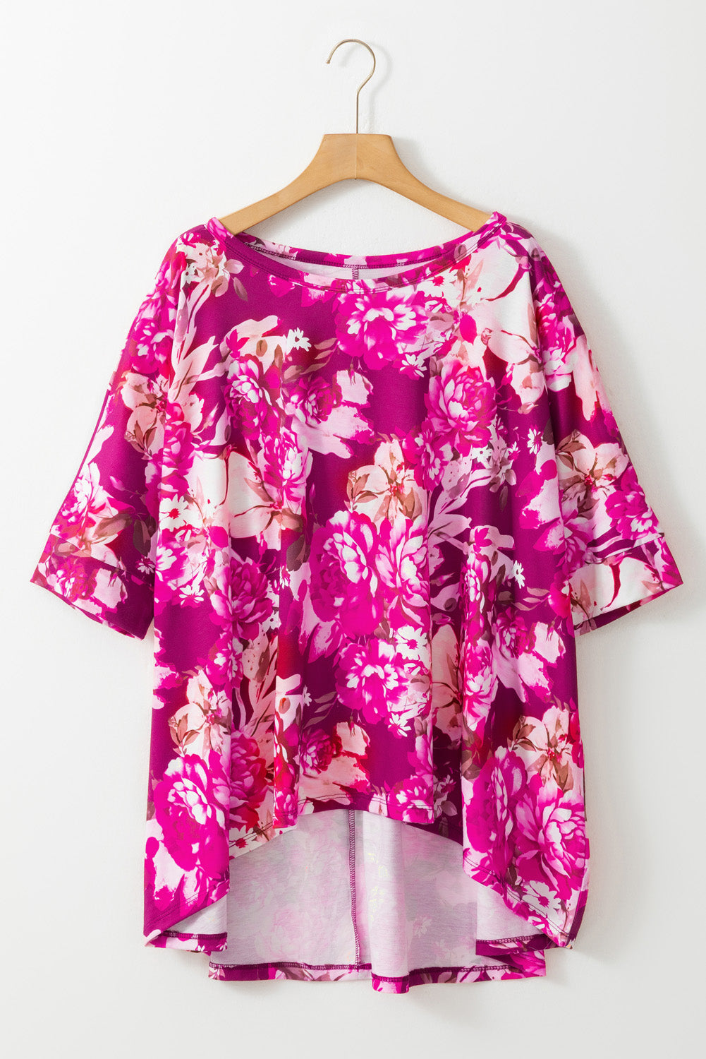 Magenta Floral Half Sleeve Plus Size Blouse