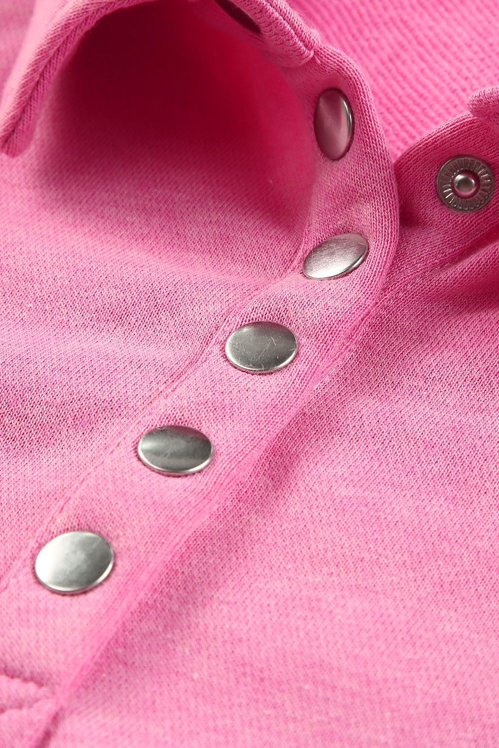 Pink Mineral Wash Sequin Heart Snap Buttons Collared Sweatshirt