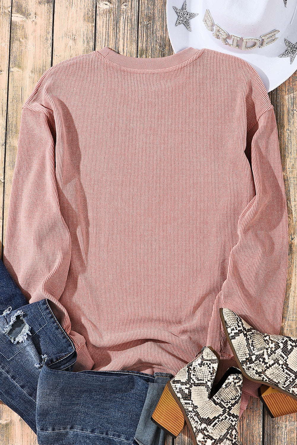 Plain Corded Crew Neck Sweatshirt