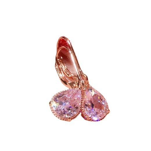 Pink Pear Shaped CZ Drop Earrings
