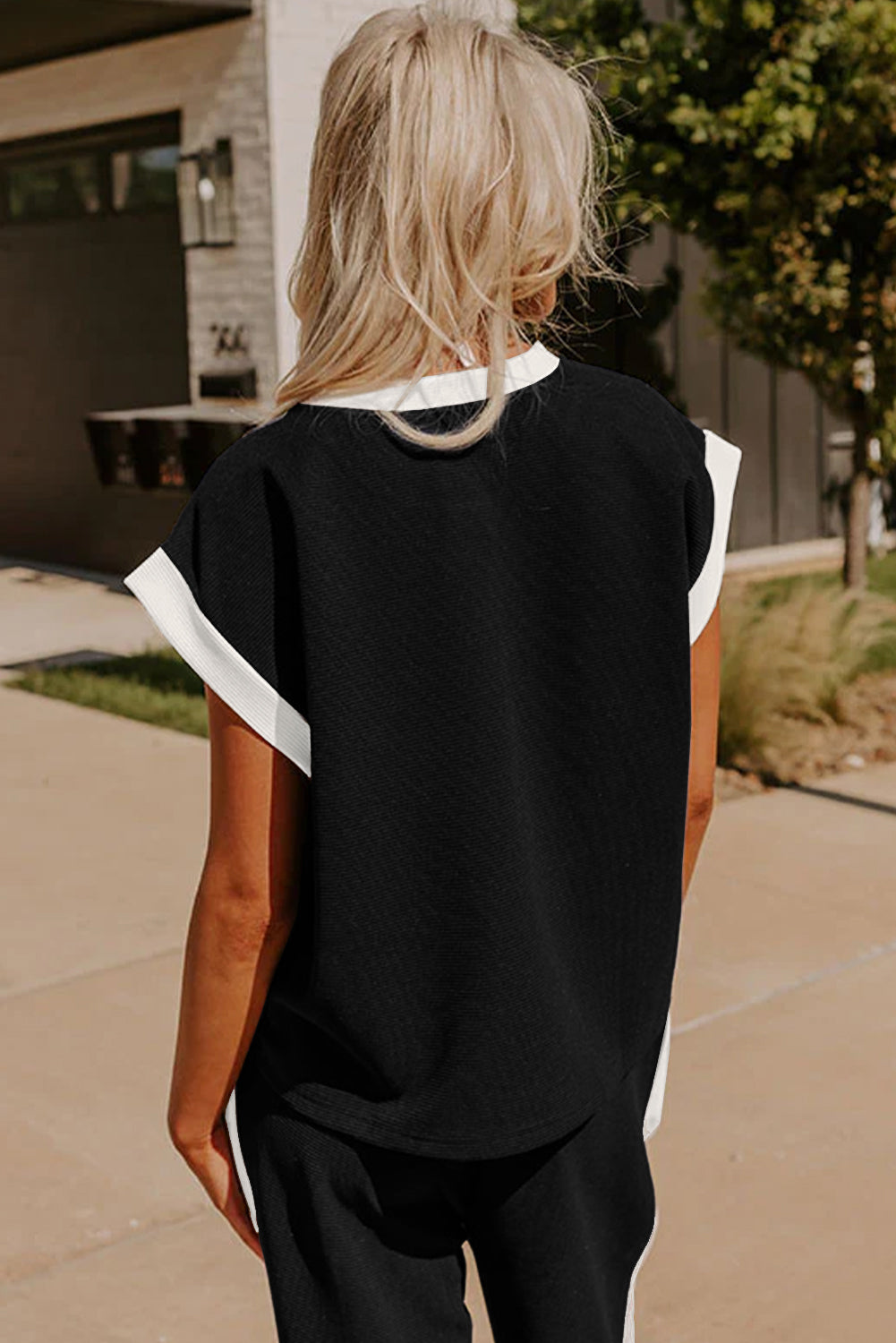 B&W T-Shirt and Wide Leg Pants Set
