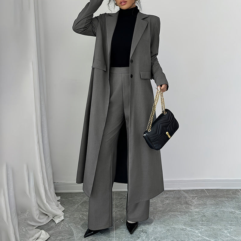 Women's Long Jacket Straight Leg Pants Set
