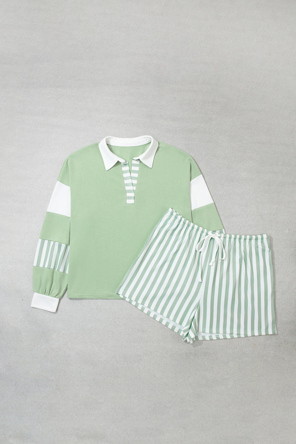 Plus Size Striped Shorts Colorblock Sweatshirt Set