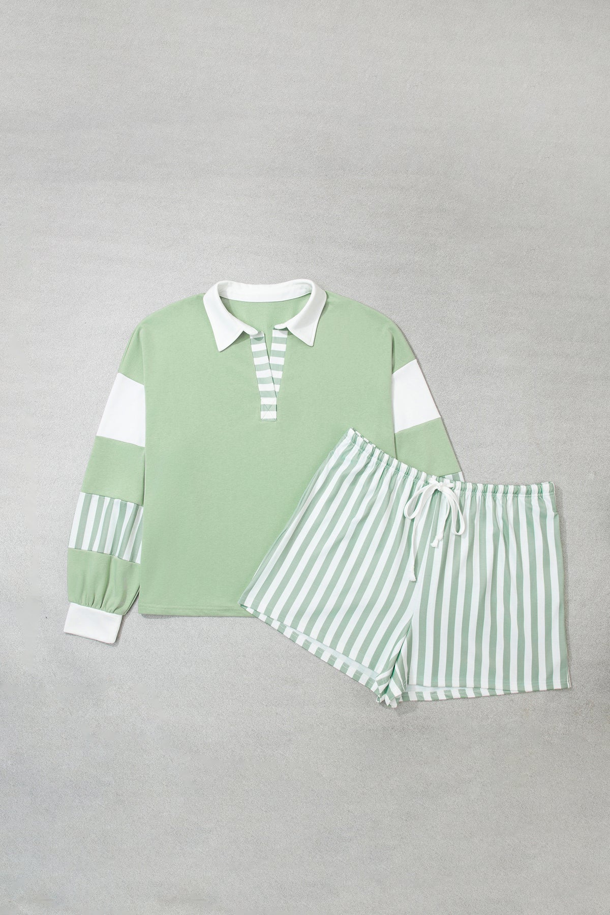 Plus Size Striped Shorts Colorblock Sweatshirt Set