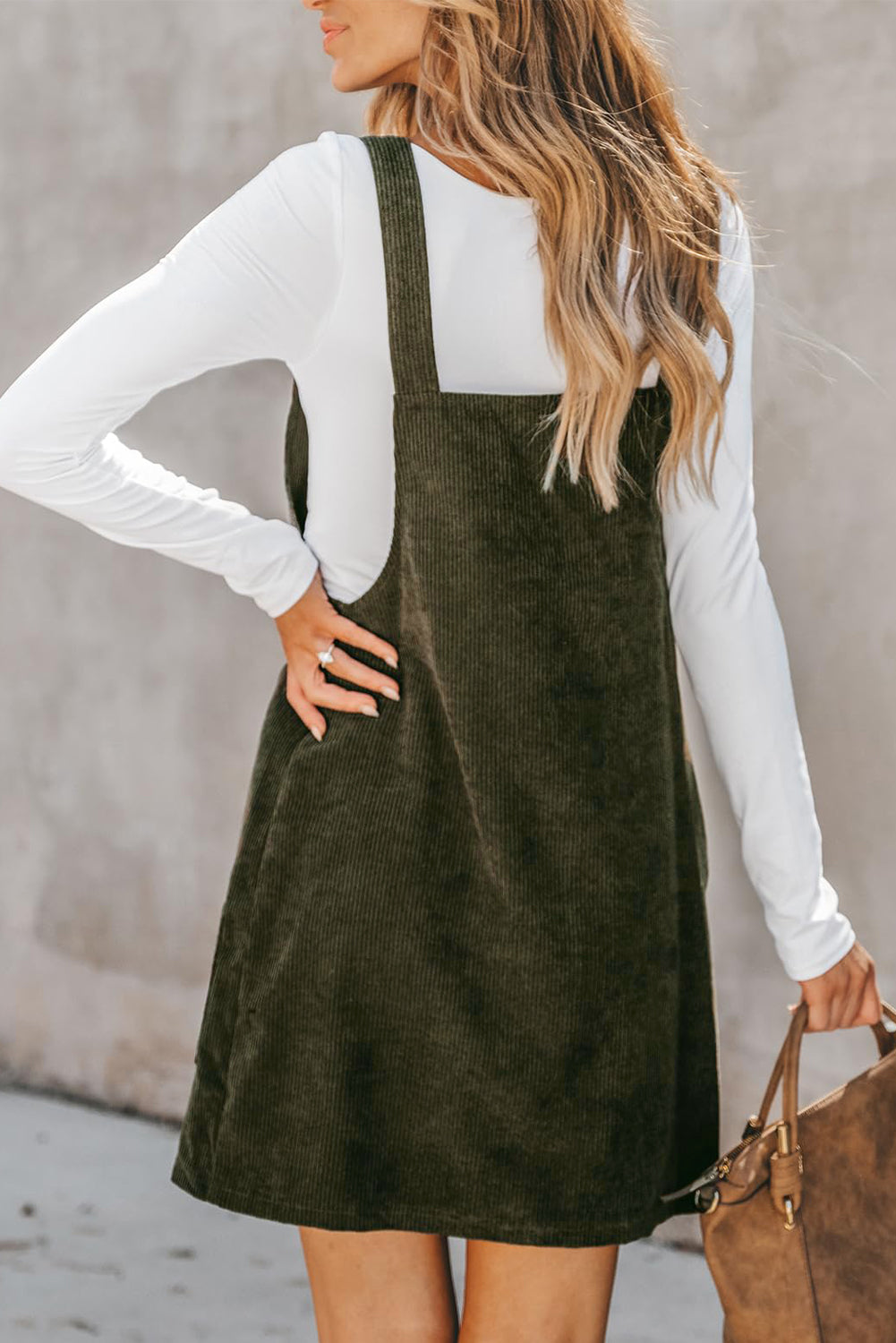 Army Green Corduroy Overall Dress