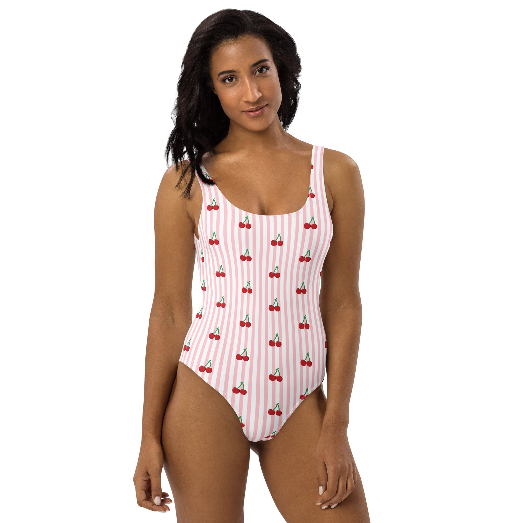 Striped Cherry One-Piece Swimsuit