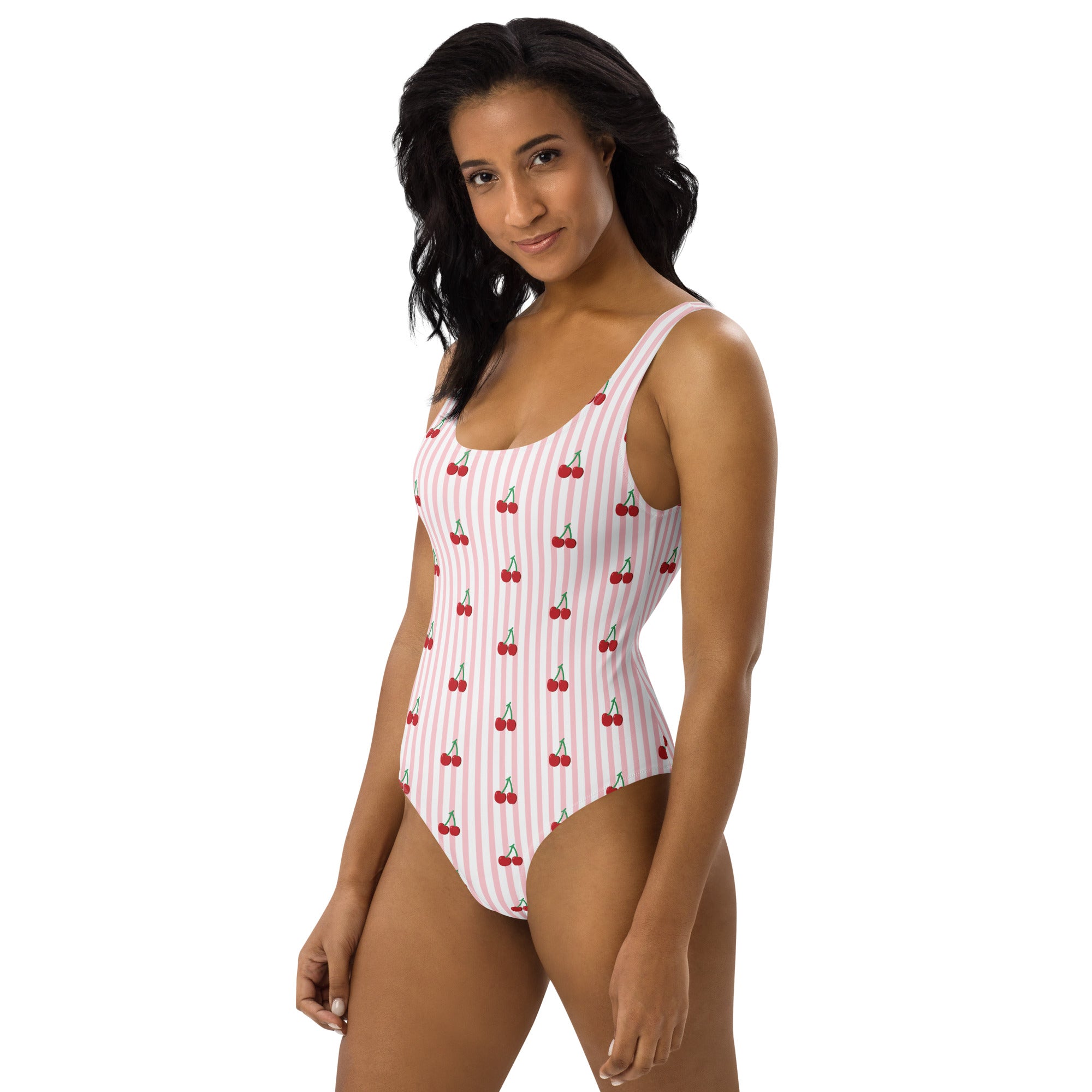 Striped Cherry One-Piece Swimsuit