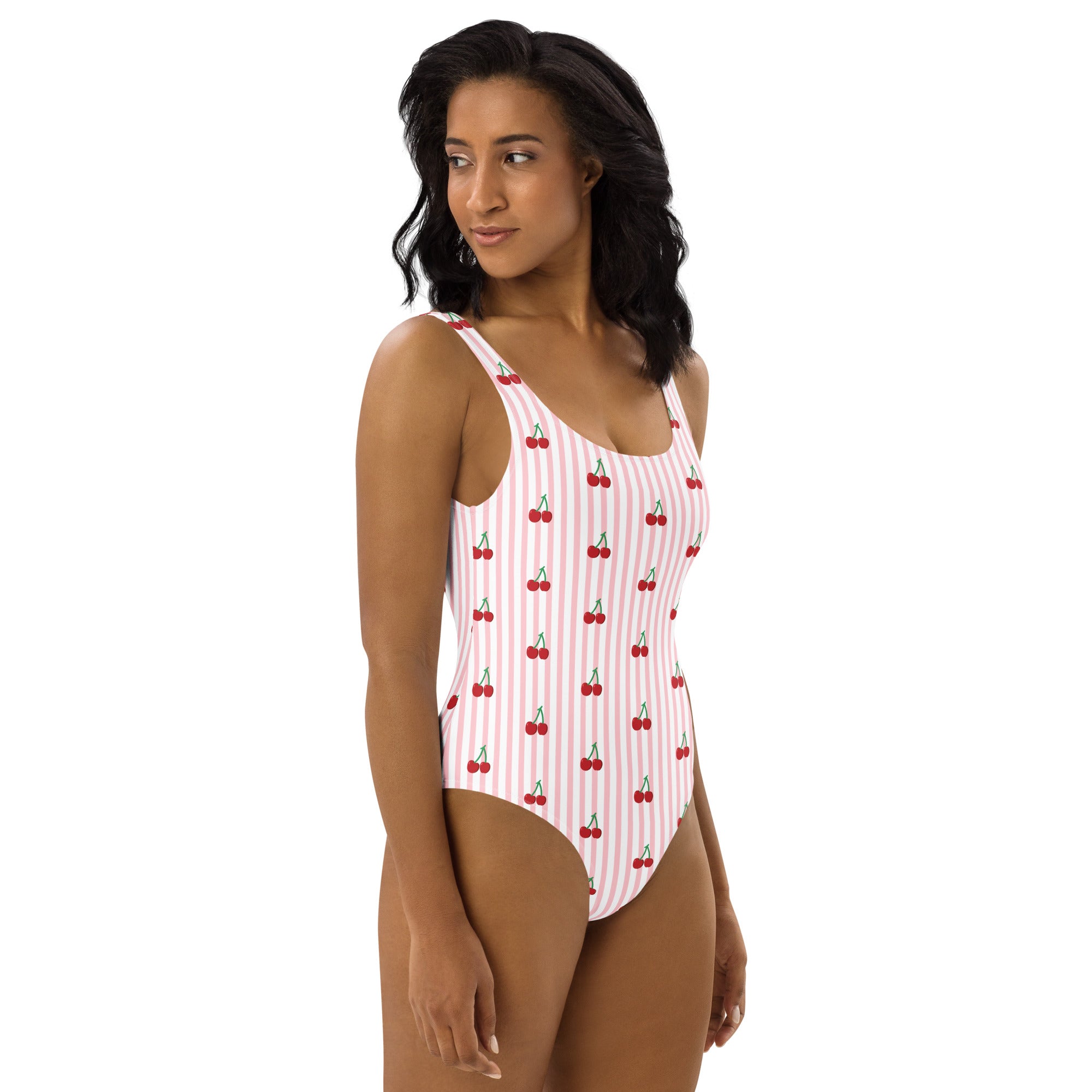 Striped Cherry One-Piece Swimsuit