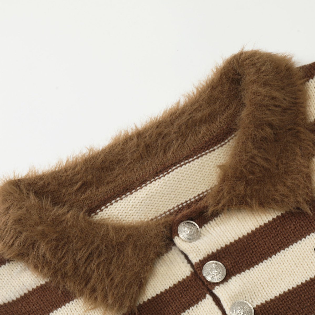 American Retro Striped Furry Lapel Sweater - Bazaare Mart