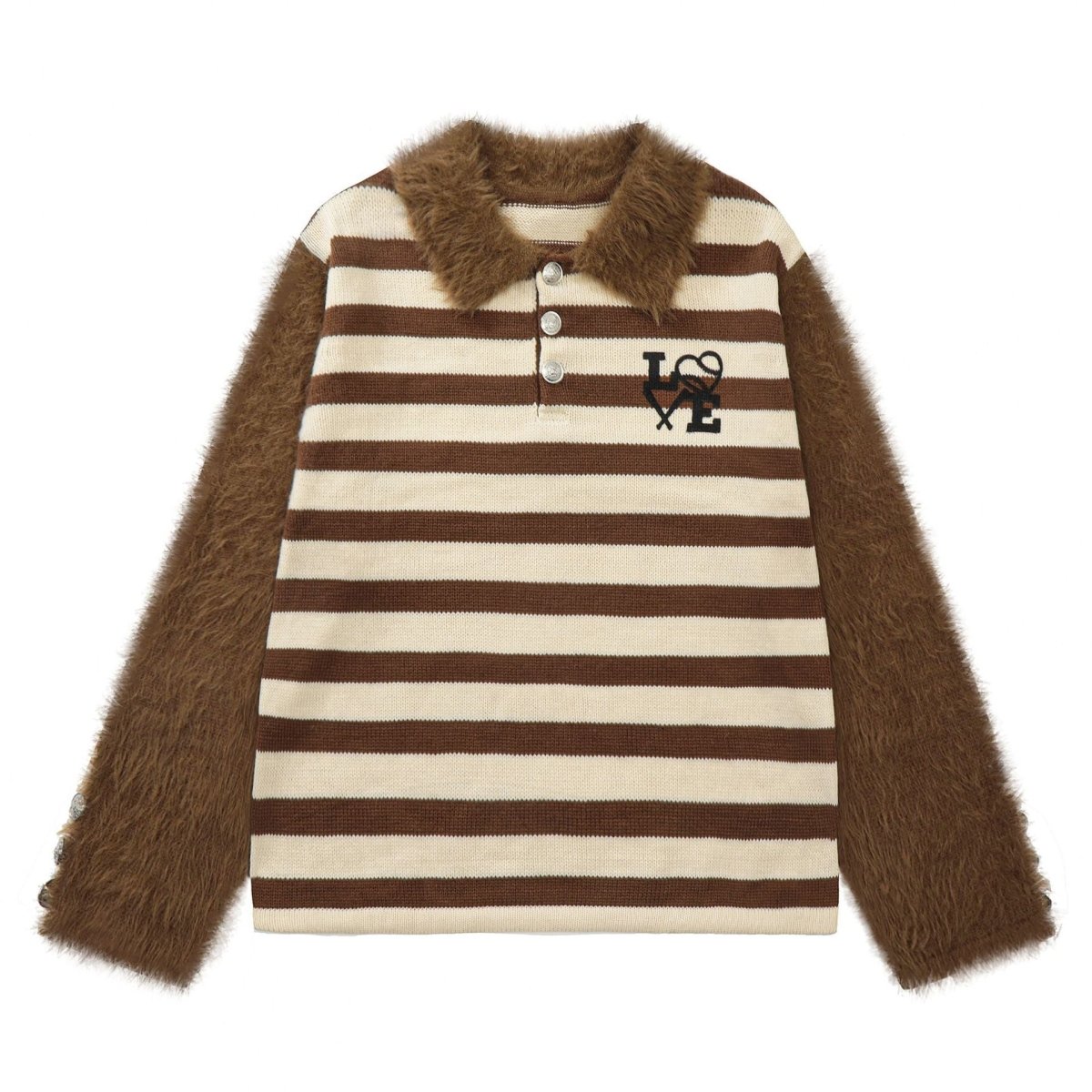 American Retro Striped Furry Lapel Sweater - Bazaare Mart
