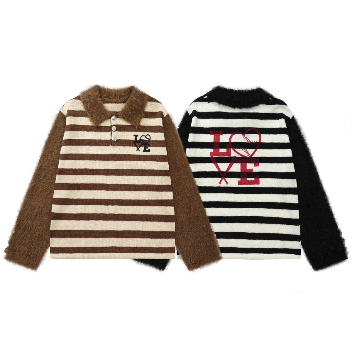American Retro Striped Furry Lapel Sweater - Bazaare Mart