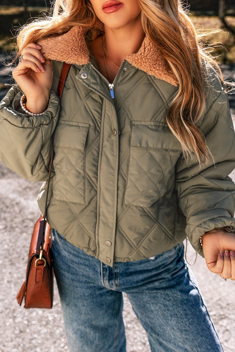 Army Green Quilted Puffer Jacket - Bazaare Mart
